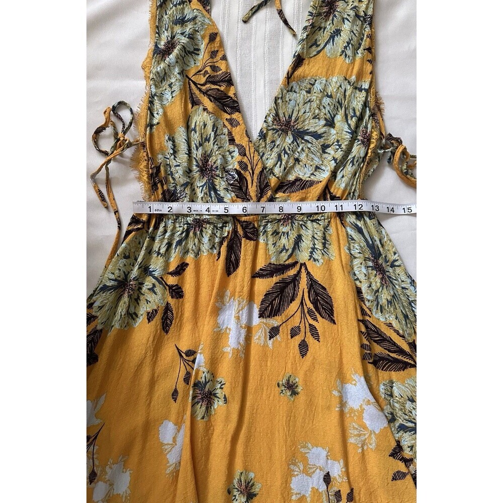 Free People "Marnie" Golden Yellow Floral Short Dress Size S Rayon Boho Floral. - Picture 11 of 16